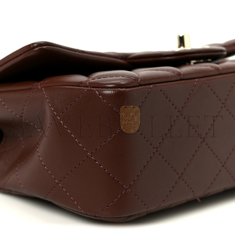CHANEL LAMBSKIN QUILTED MINI TOP HANDLE RECTANGULAR FLAP DARK BROWN AS2431 (20*12*6cm)